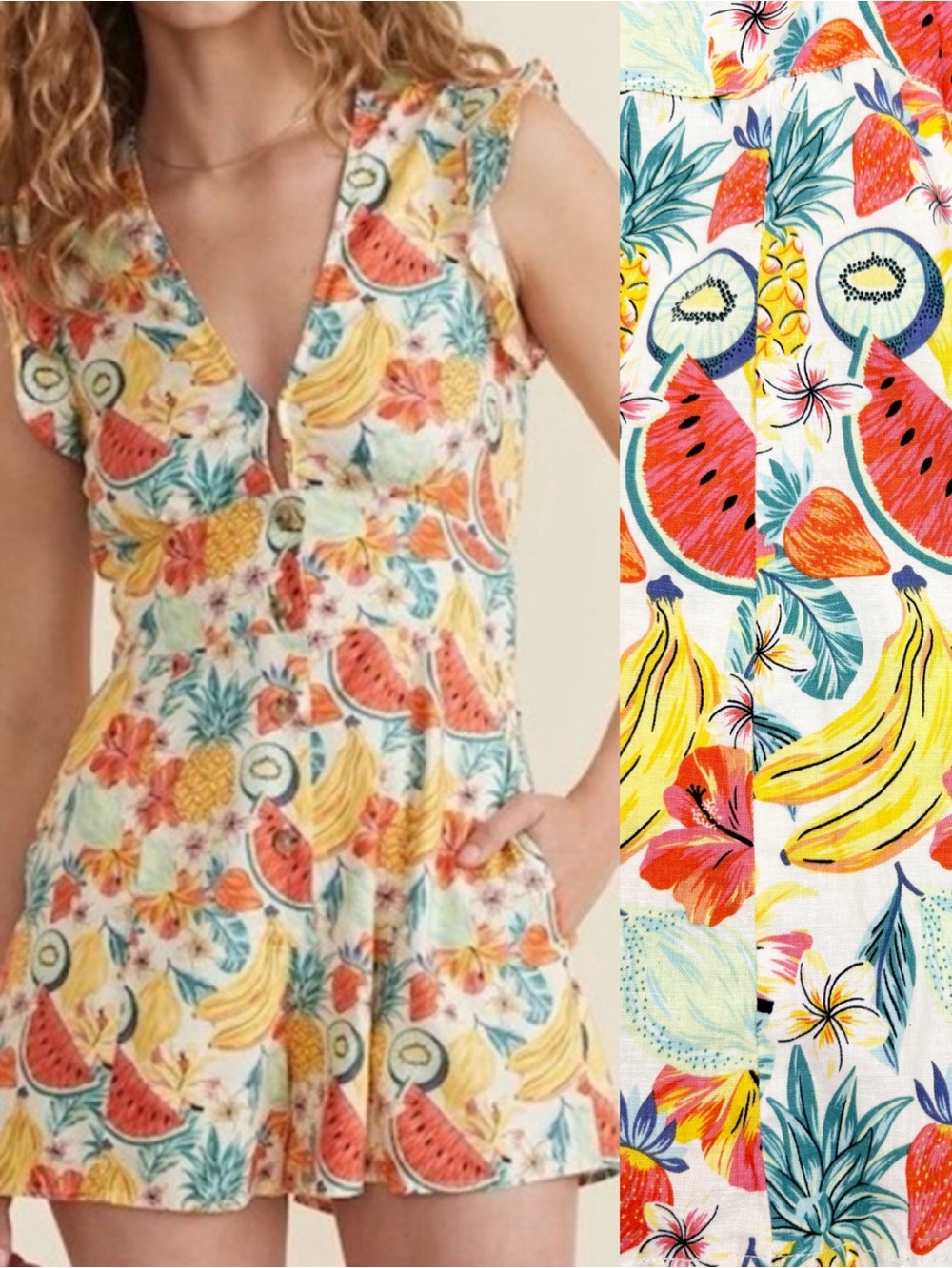 Marine Layer Camila Romper Floral Fruit Tropical Print - Picture 2 of 16